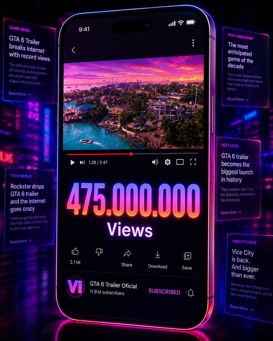 GTA 6 trailer coverage showing record-breaking view counts